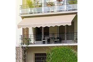 MUPATER 12'x10' Retractable Patio Awning Sun Shade Cover, Outdoor Shelter for Deck with Manual Crank, 120in Projection, Beige