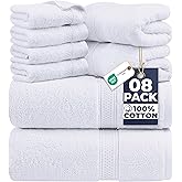 Utopia Towels 8 Piece Luxury Towel Set – Majestic Plush, Super Absorbent & Quicker-to-Dry, Thick 100% Ring Spun Cotton Towels for Bathroom, Spa & Hotel – 2 Bath, 2 Hand, 4 Washcloths, White