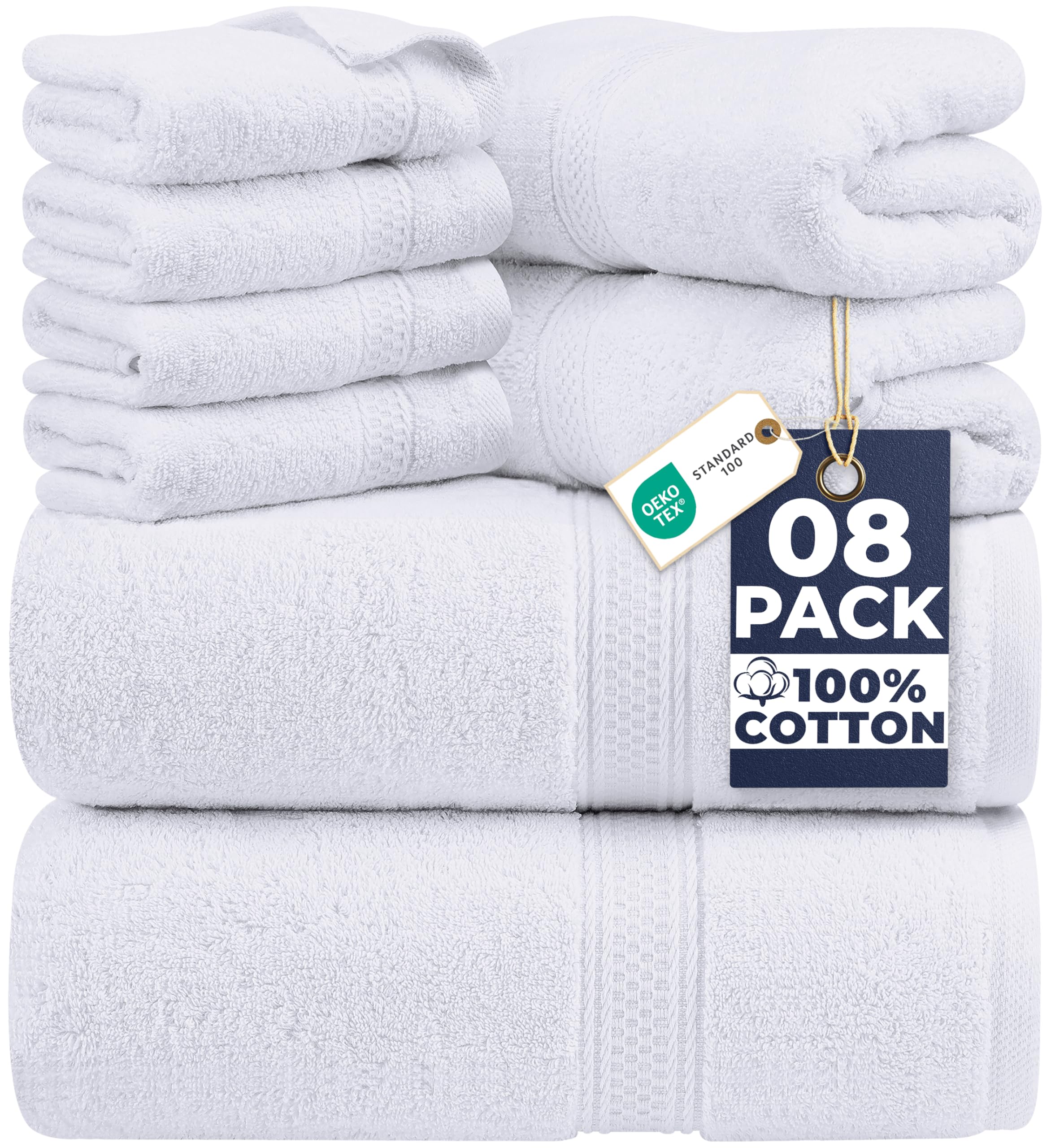 Utopia Towels 8 Piece Towel Set - 2 Bath Towels, 2 Hand Towels and 4 Washcloths Cotton Hotel Quality Super Soft and Highly Absorbent (White)