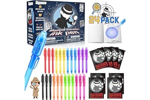 Joycover 24 PCS Invisible Ink Pen with UV Light for Kids, Spy Pens and Notebook，Birthday Party Favors for Kids 4-8, School Prize Goodie Bag Stuffers, UV Pen for Secret Message Escape Room