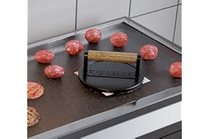 Fire Beauty Burger Press,Cast Iron 6.5" Enamel Surface Grill Press with Wood Handle,Food-Grade Smash Burger Press for Seared Bacon, Steak&Burger