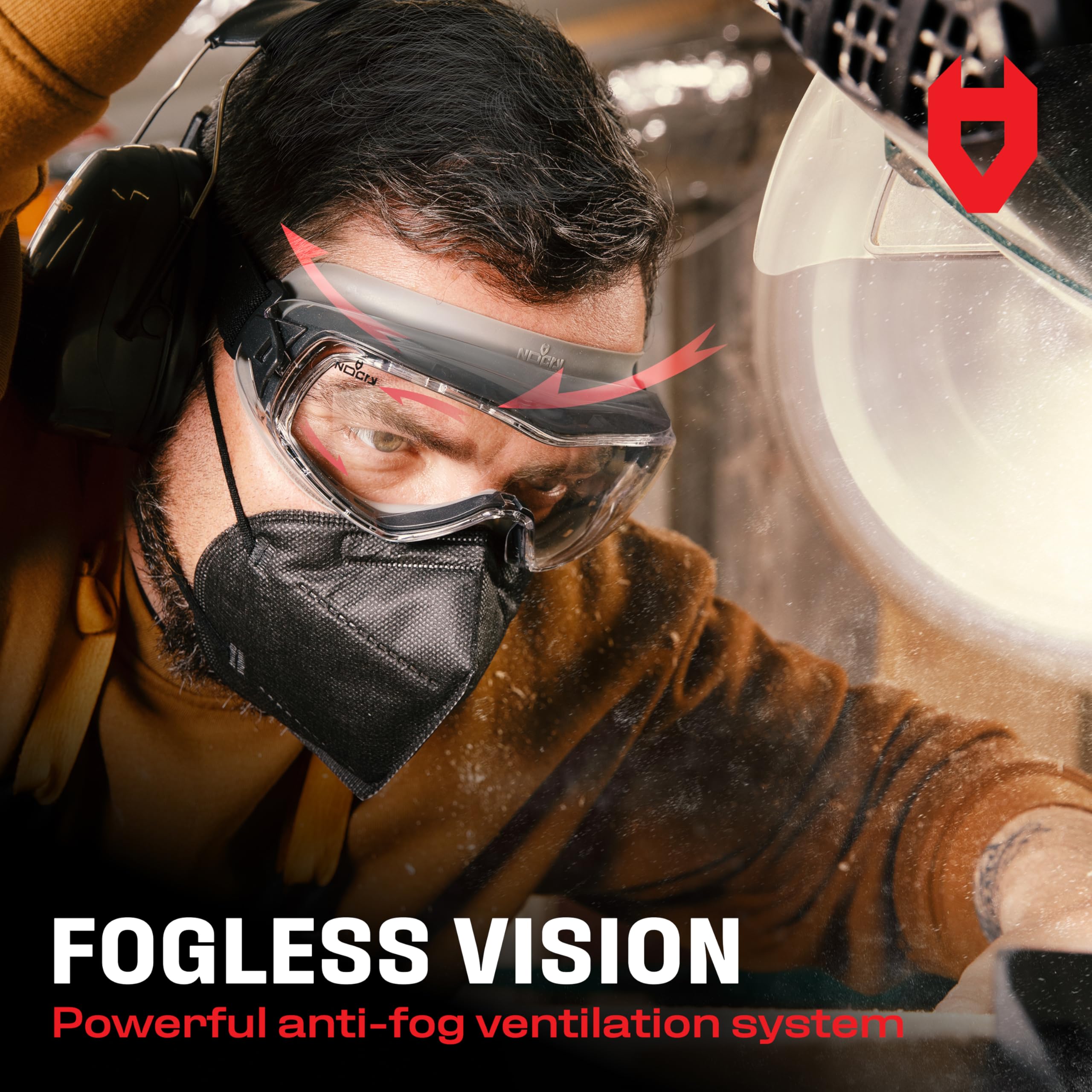 NoCry Anti Fog Safety Goggles for Men and Women with Premium Anti Scratch Coating - Vented Panoramic Lab Goggles; ANSI Z87 Certified Lab Safety Goggles, Eye Protection Goggles with Adjustable Headband
