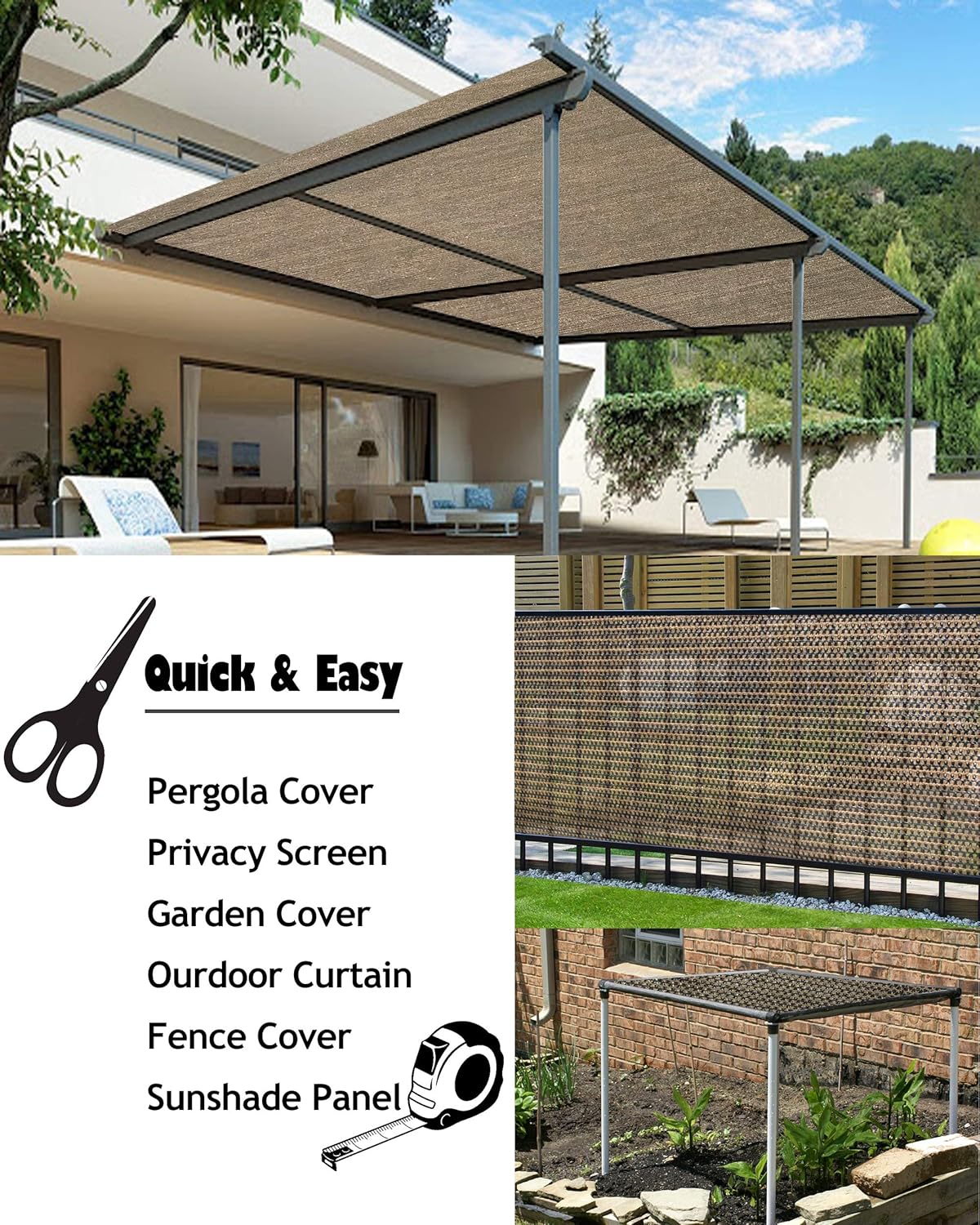 pergola shade fabric on Shade Cloth Pergola Backyard Shade Mesh Fabric Barn Greenhouse Uv Shade Cloth Custom Shade Cloth For Fence Breathable Sun Screen Fabric Outdoor 3 X 15 Ft Mocha Brown Patio Sun Shade Fabric