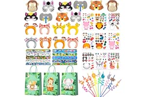 Jungle Safari Party Favors, 60pcs Birthday Party Set Includes Party Slap Bracelets Stickers Straws Balloon, Animal Mask Safar