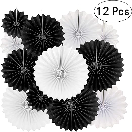 Amazon Com Black White Party Hanging Paper Fans Decorations