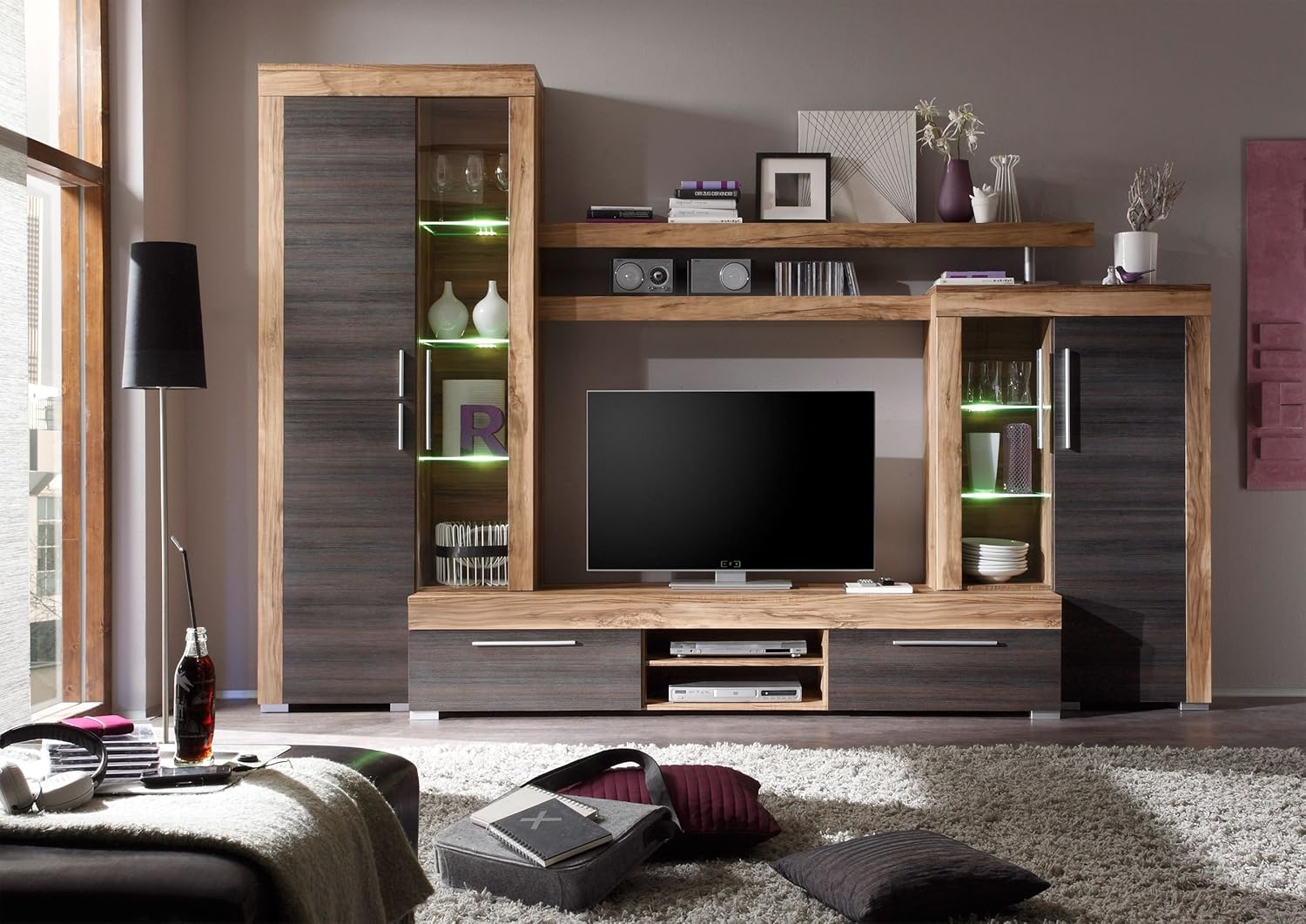 Homely Mueble de salón modular MALLORCA de 296 cm con vitrinas y mueble tv