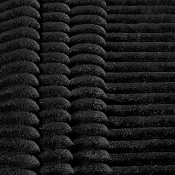 PAVILIA SOFT FLEECE KING BED BLANKET, FUZZY PLUSH FLANNEL, WARM COZY RIBBED MICROFIBER FOR SOFA COUCH, LIGHTWEIGHT STRIPED, BLACK, 108X90