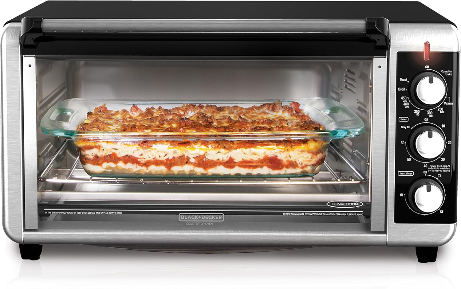 BLACK+DECKER TO3250XSB 8-Slice Extra Wide Convection Countertop Toaster Oven, Includes Bake Pan, Broil Rack & Toasting Rack, Stainless Steel/Black: Kitchen & Dining