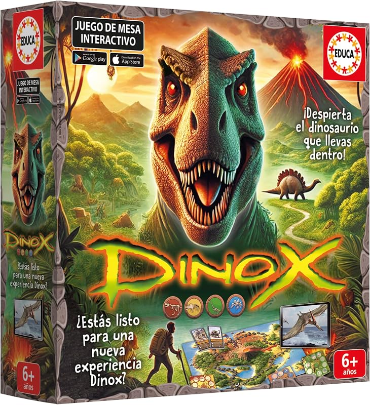 - Dinox Juego de Mesa Niños 6 Años, Juego Educativo de Dinosaurios con Preguntas y App (20379)