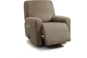 ULTICOR Squared Jacquard Design, 4-Piece, 1 Seat Recliner Cover, Reclining Chair Covers for 1 Cushion Reclining Sofa, Single Seat Recliner Couch Cover, Washable (Recliner Cover, Taupe)