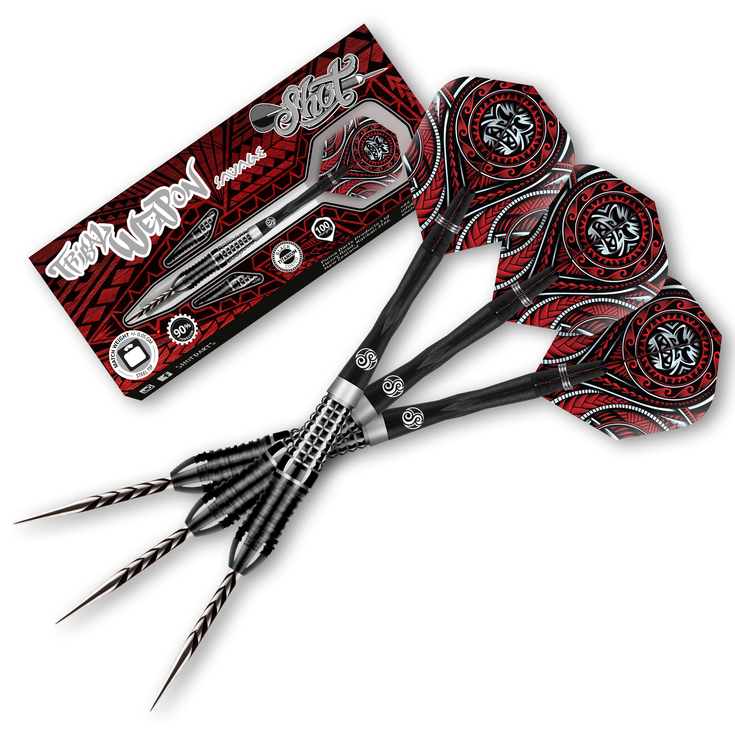 Shot! Tribal Weapon Savage 90% Tungsten Barrels Steel Tip Darts 25 g Professional Darts for Bristle Dartboard