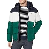 tommy hilfiger men's quilted color blocked hooded puffer jacket