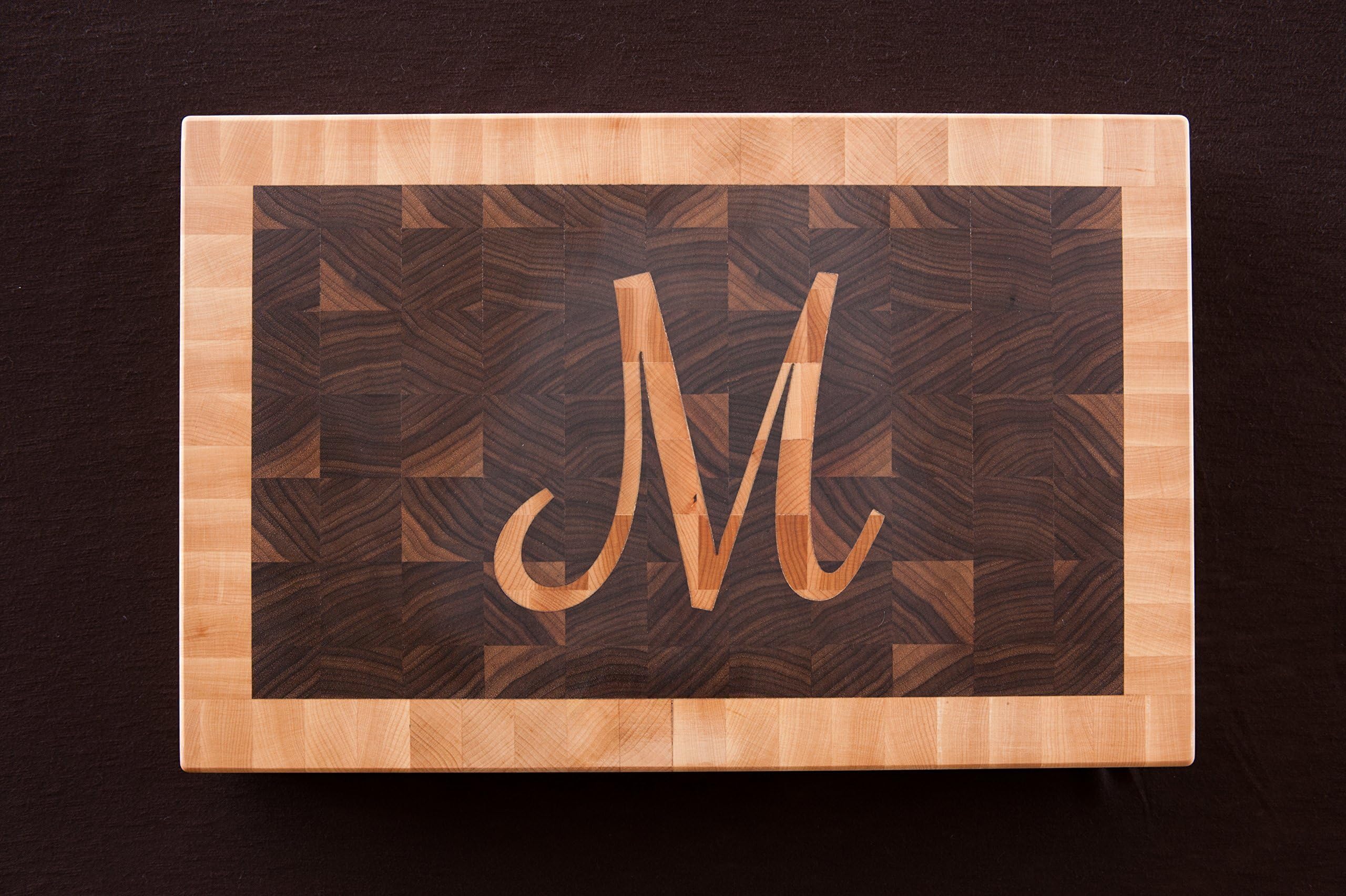 Chopping Blox Large end grain walnut cutting board with inlay custom letter. SIXM-WXX