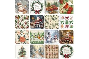 Gueevin 45 Pack Christmas Vintage Decoupage Napkins 15 Styles Assorted Retro Christmas Decoupage Paper 13 x 13 Inch Victorian Santa Snowman Paper Napkins for Crafts Xmas Dinner Table Decor
