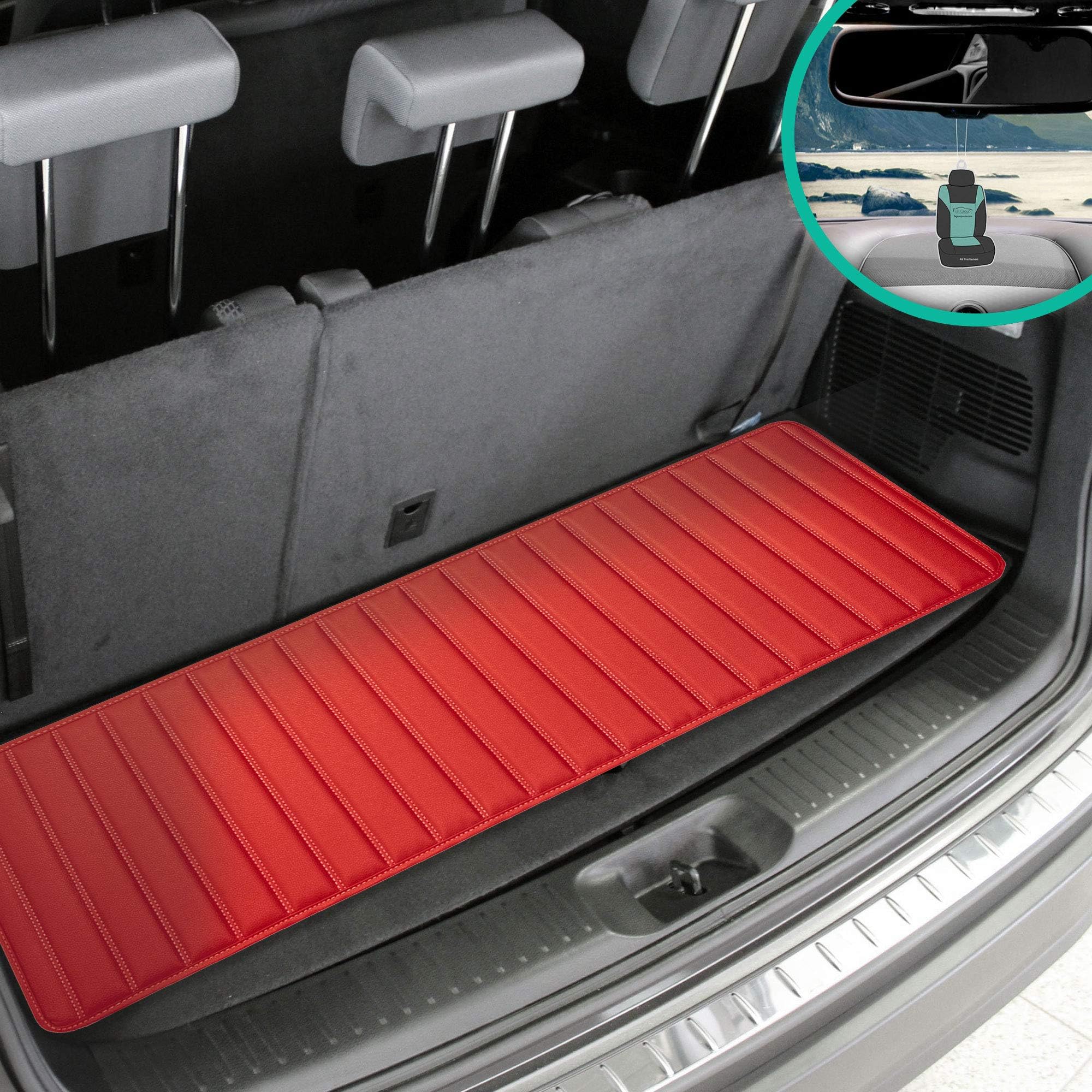 FH Group F16500 Deluxe Heavy-Duty Faux Leather Multi-Purpose Cargo Liner, Striped, 14”, Red Color w. Gift- Fit Most Car, Truck, SUV, or Van