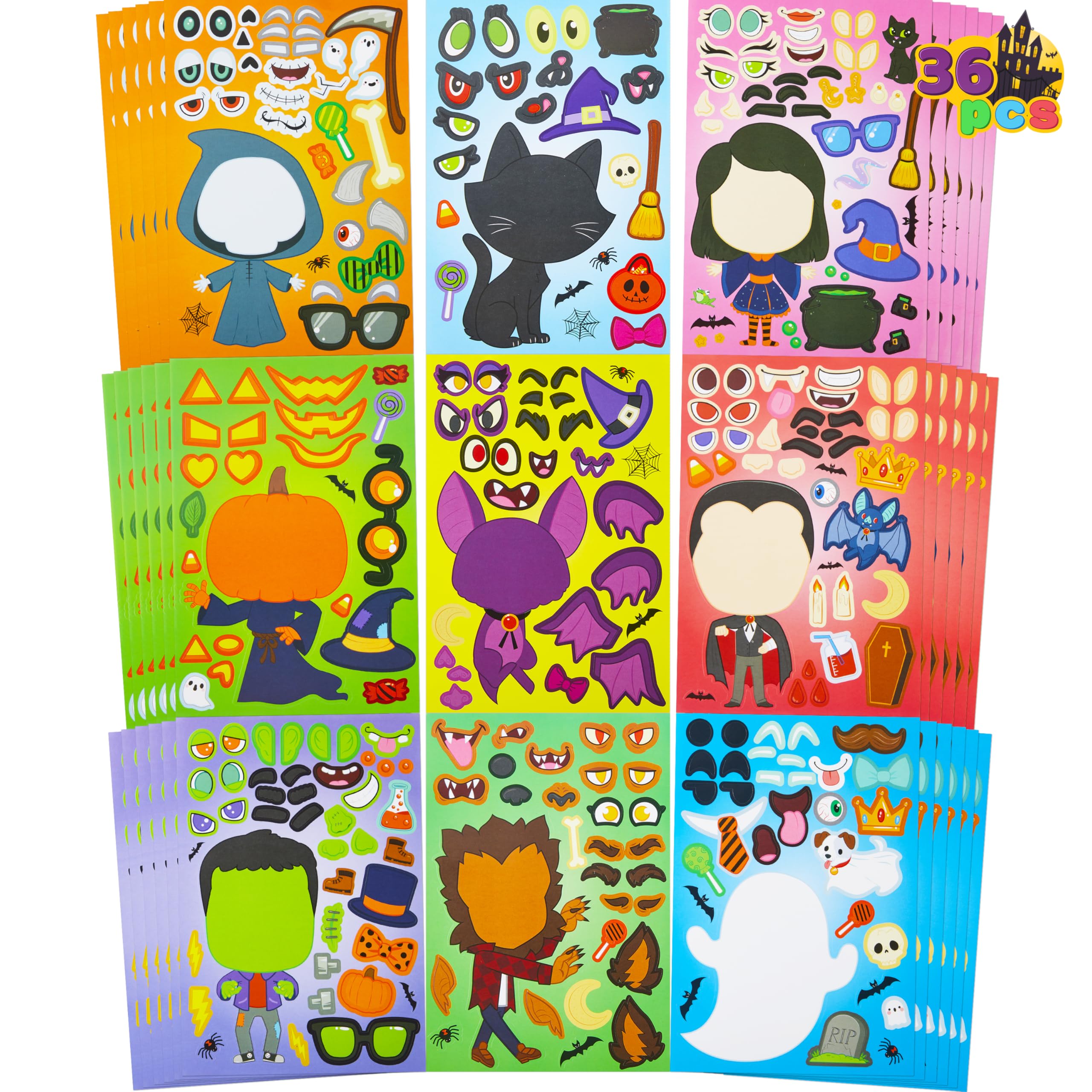 JOYIN 36 PCS Halloween Craft Stickers for Kids Party Favor, Make a Face Stickers with Designs Witch Vampire, DIY Craft Supplies for Halloween Party Game Classroom Activities Gift Goodies