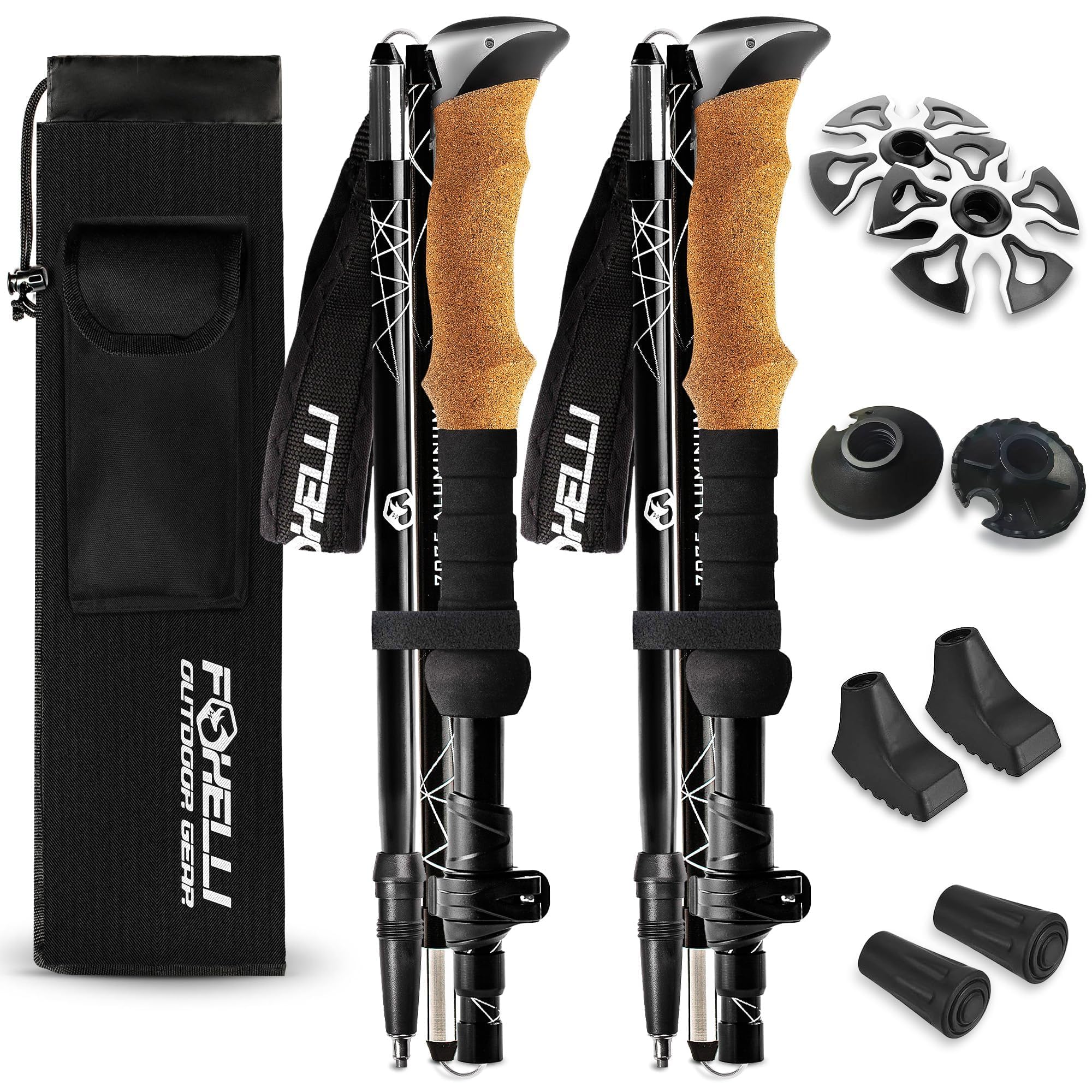 Photo 1 of Foxelli Lightweight Trekking Poles – Compact Walking Sticks with Quick Locks, Ergonomic Cork Grip & All-Terrain Accessories – Adjustable Collapsible Poles for Travel & Hiking