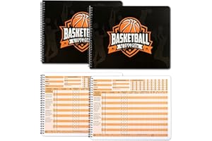 INKNOTE 2Pcs Basketball scorebook with Build Page 50 Games Basketball Stats Book 14.4 x 9inch Side by Side Coach and Referee scorebook for High School Middle School Little League for Scorekeepers