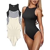 OQQ Women's 3 Piece Bodysuits Sexy Ribbed One Piece Sleeveless Halter Neck Tops Leotard Summer Trendy