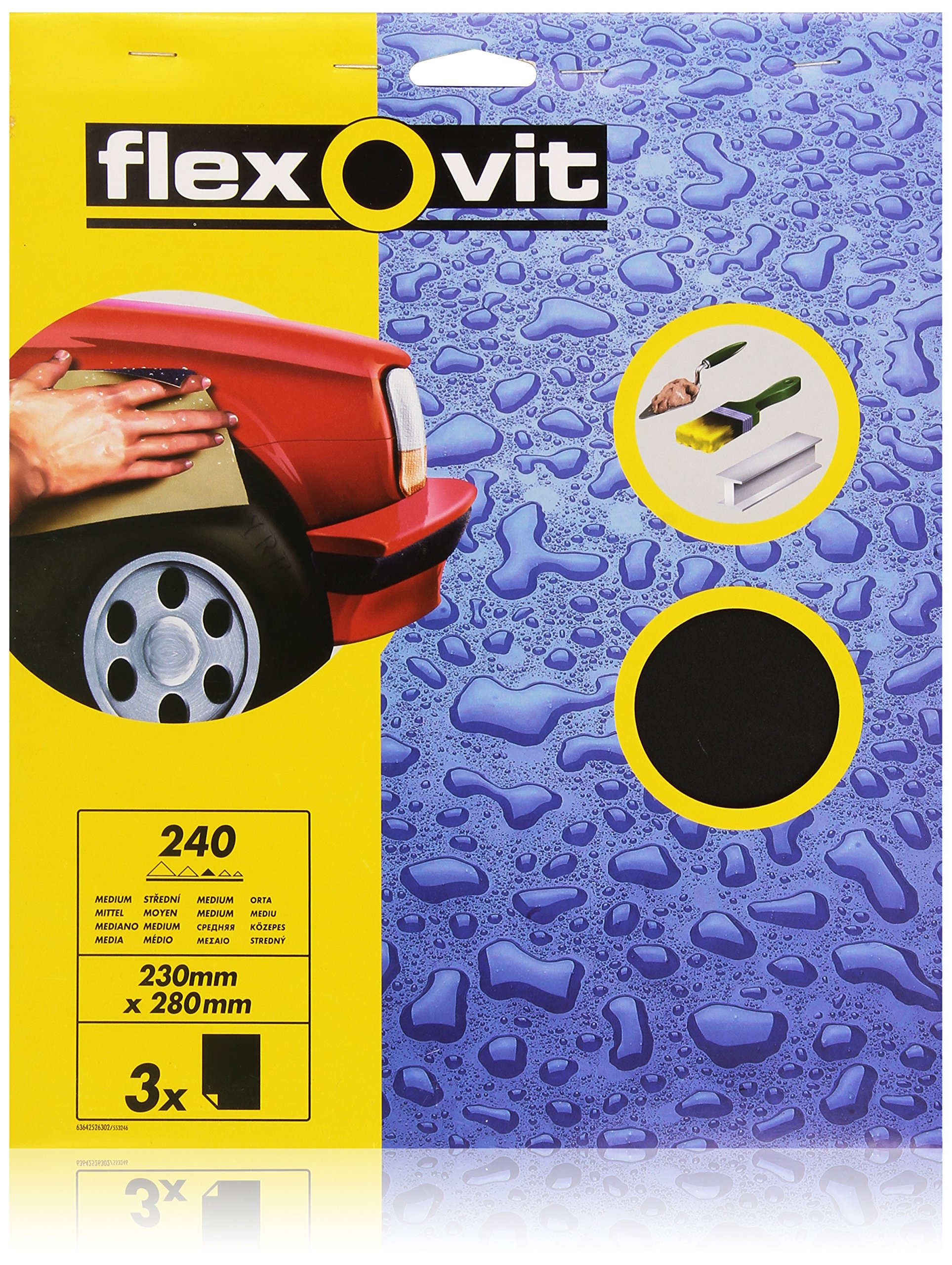 Flexovit Waterproof Sanding Sheets 230 x 280 mm Medium 240 Grit (3) FLV26302