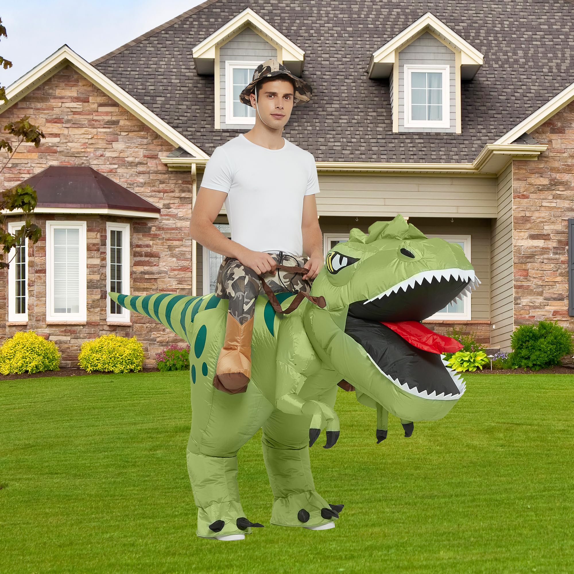 One Casa Inflatable Dinosaur Costume Riding T Rex Air Blow up Funny Fancy Dress Party Halloween Costume for Adult