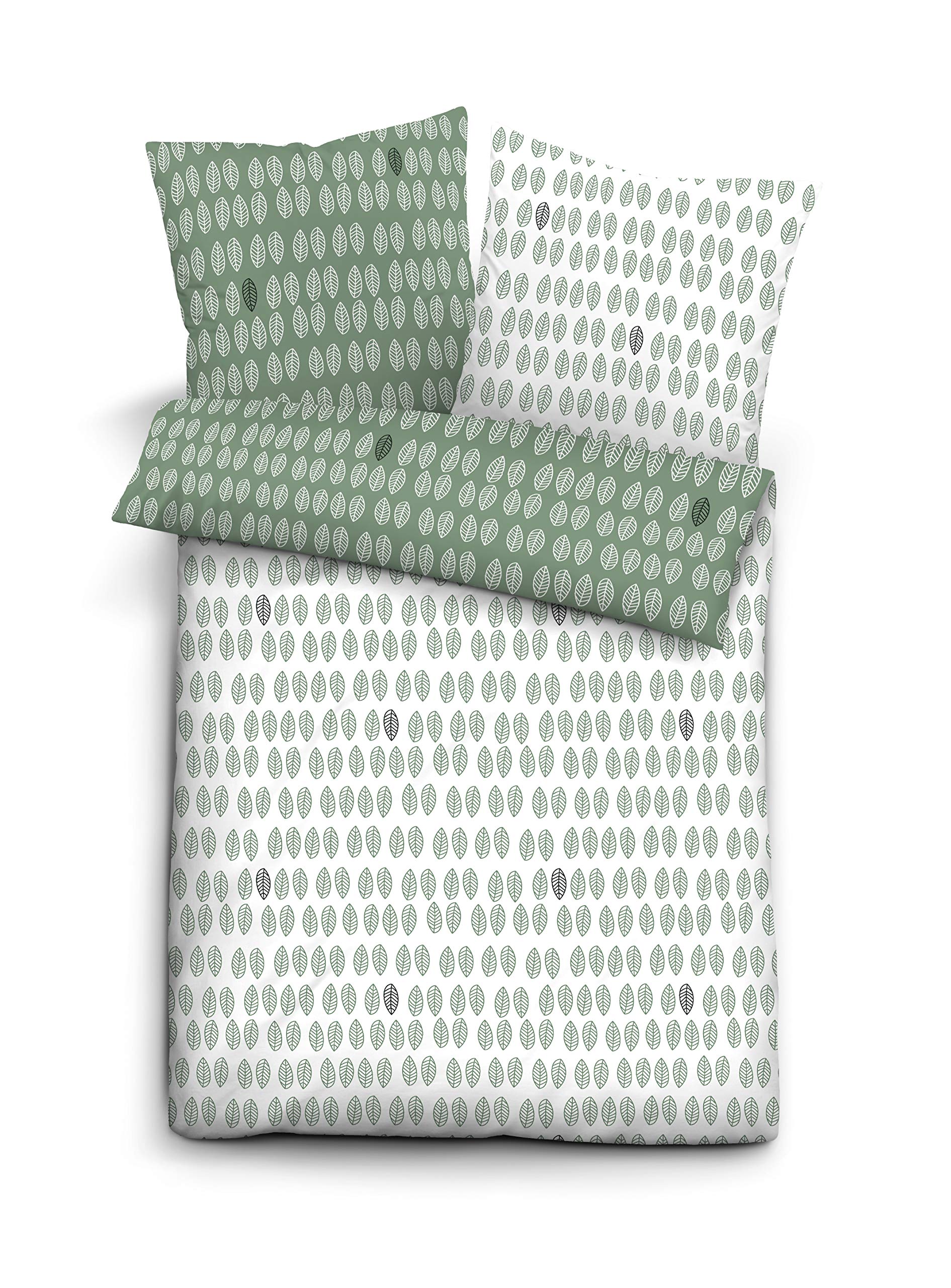 Biberna 0656720 Bed Linen Set with Pillowcase GOTS Mako Satin 135 x 200 cm and 1x 80 x 80 cm Spruce