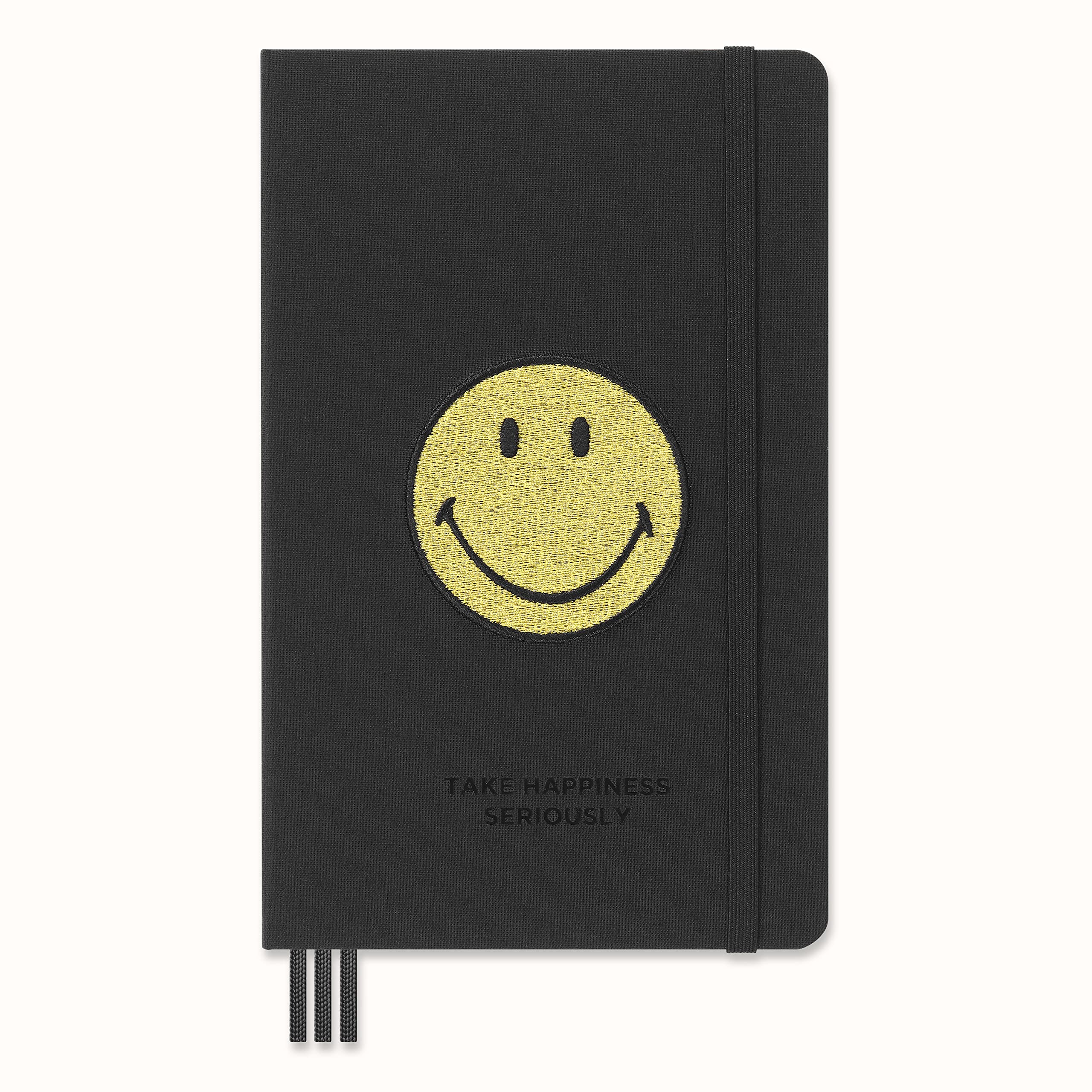 Moleskine - Positivity in Motion Undated Diary, Limited Edition Smiley Hard Cover and Elastic Closure Journal, Size Large 13 x 21 cm, Colour Black