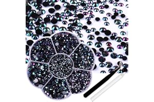 RODAKY 6000Pcs Jelly Flatback Rhinestones for Crafts 2-6MM Size Resin Black-Purple AB Rhinestones for Nails Gems Nail Art Kit for DIY Crafts Shiny Diamond for Nails Design Makeup Tumblers Clothes