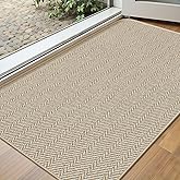 BEISIFLOOR Ultra Thin Door Mat Indoor Entrance 17"x29", Low-Profile Indoor Door Mat, Non Slip Entry Mat Rubber Backing Unique Herringbone Design Inside Doormat Dirt Trapper Entryway Mats, Beige