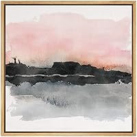 SIGNWIN Framed Canvas Wall Art Orange Sunset Over Black Mountains and Blue Lake Landscape Wilderness Watercolor Abstract Modern Scenic Relax/Calm for Living Room, Bedroom, Office - 16