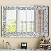 SHYFOY Crushed Diamond Mirrors for Wall Decor, 35.4x23.6 Decorative Mirror Rectangle Hanging Mirrors Large for Living Room Crystal Wall-Mounted Mirror Silver