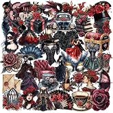 50 Pcs Gothic Masquerade Scrapbook Stickers – Vintage Clear Aesthetic Stickers with Victorian Dresses, Masks, Roses, Corsets, Dark Romance Ephemera for Journaling, Crafts, Laptop, Gift Decoration