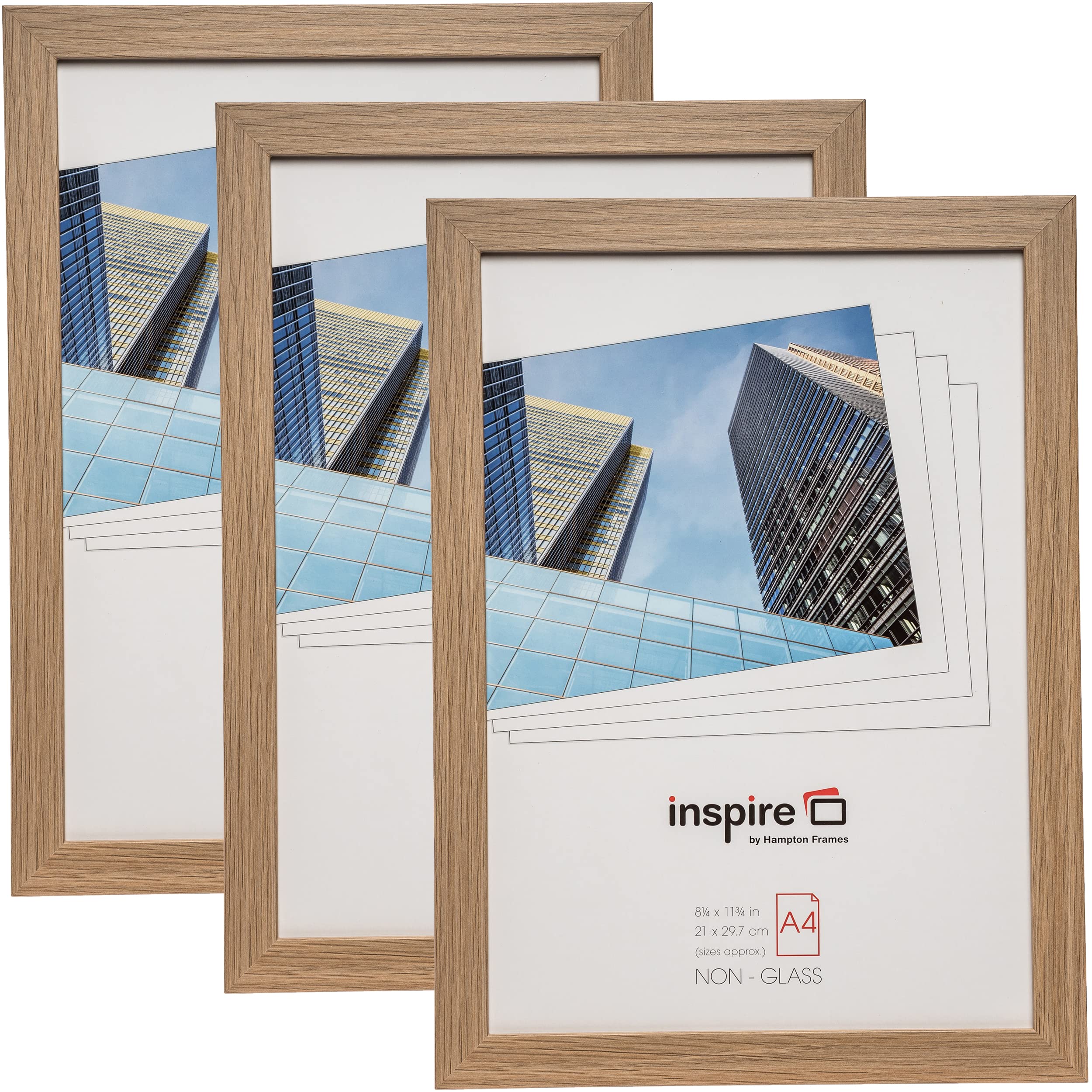 Hampton Frames | A4 Picture Frames, Triple Pack, Oak Effect, Acrylic Front | Lightweight, Shatter-Resistant, Wall or Desk Display | Modern Photo Frame Set for Home or Office Decor — image 1