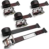 KJE E-Track Ratchet Straps, 4 Pack Black 2" x16' Heavy Duty Cargo Tie-Downs, 4500LBS Breaking Strength, Standard E Track Fitting Tie Down Ratcheting Strap for Cargo Vans, Trucks, Trailers