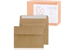 Sweetzer & Orange A7 Brown Self Seal Envelopes, 100 Pack, 5x7 Inches(True 5.25 x 7.25 in.), Kraft 150gsm, Blank Envelopes for Invitations, Wedding, and Mailing