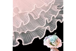 FACULX 3 Pack Pearl Edge Bouquet Packaging Paper, Korean Flower Wrapping Mesh Paper Floral Net Yarn Wrinkle Waves Paper for Mother's Day Wedding Anniversary Birthday Florist Supplies 4.37 Yards (Pink)