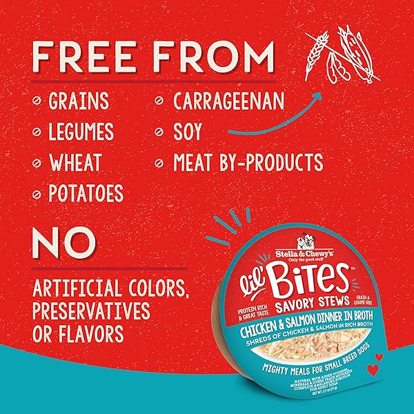STELLA & CHEWY’S LIL BITES SAVORY STEWS FOR SMALL BREEDS CHICKEN & SALMON DINNER IN BROTH, 2.7 OZ. CUPS (PACK OF 12)