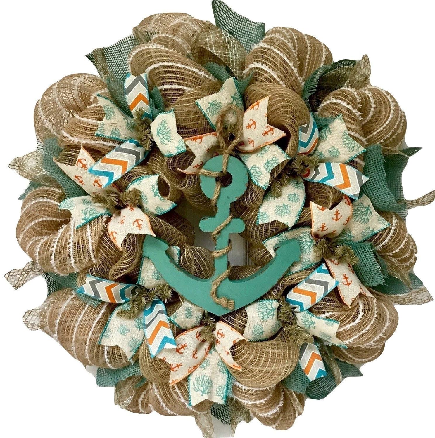 Anchors Away Nautical Handmade Deco Mesh Wreath Handmade
