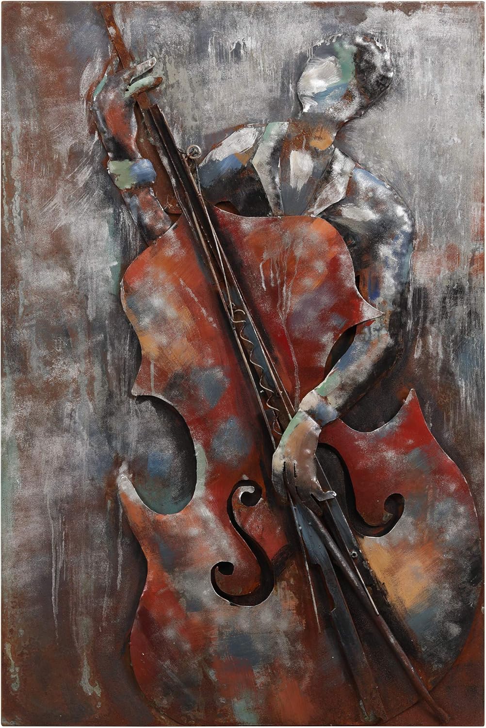 Mixed Media - Empire Art Direct The Bassist 3D Metal Wall Art Hand Painted Music Theme Living Room Decorations, 48