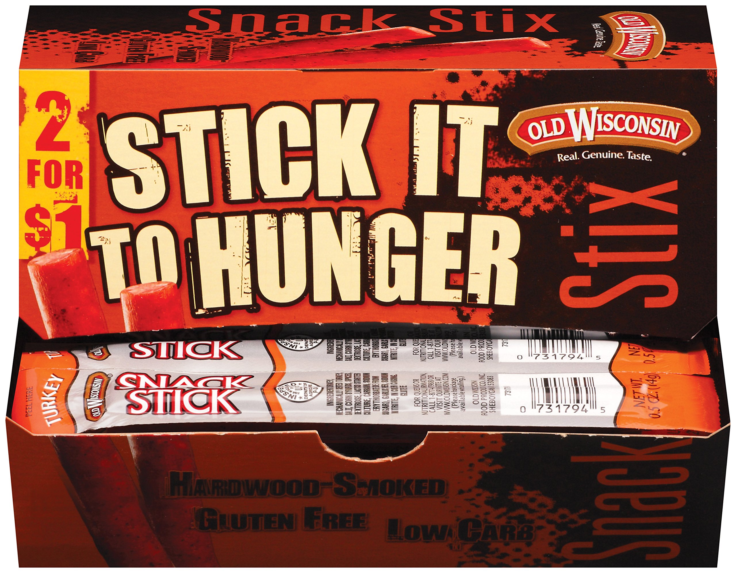 OLD WISCONSIN Turkey Snack Sticks, High Protein, Gluten Free, 42 Count