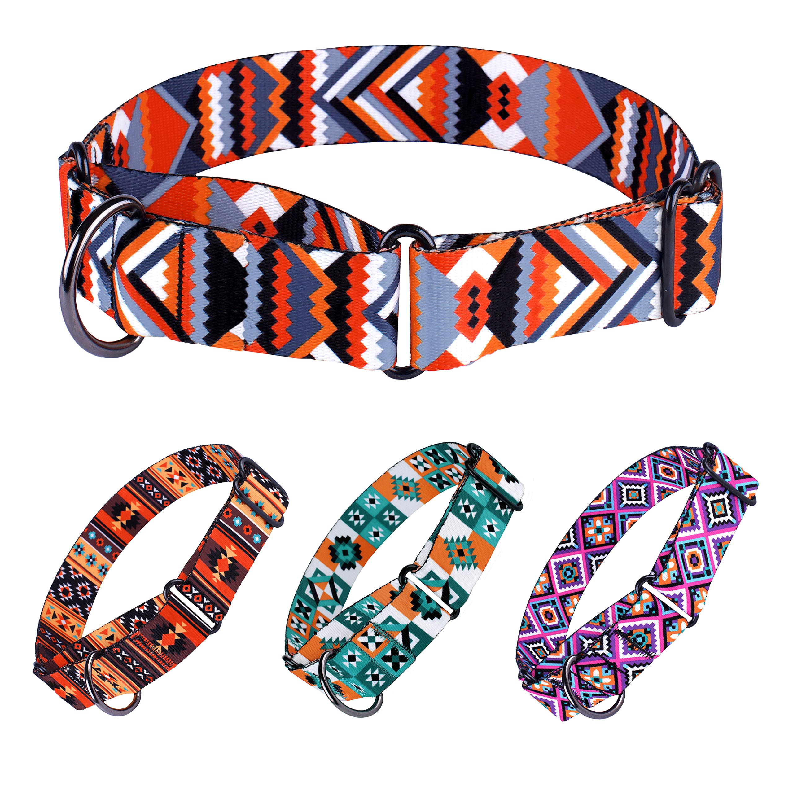 Murom Martingale Collar for Dogs Small Medium Large Tribal Geometric Pattern Training Wide Collars Puppy Adjustable Heavy Duty (Geometric, 15-20 inches)