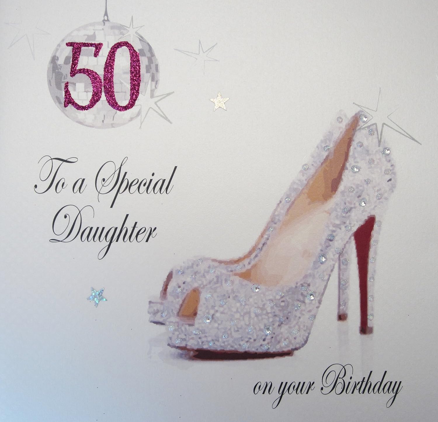 WHITE COTTON CARDS 50 to a Special Daughter, Handmade Large 50th