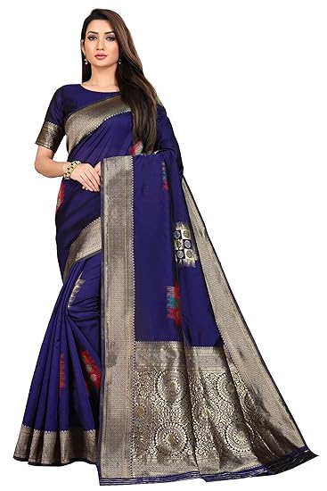 Blue Wish Womnes Latest Jacquard Soft Art Silk Saree With Matching Blouse