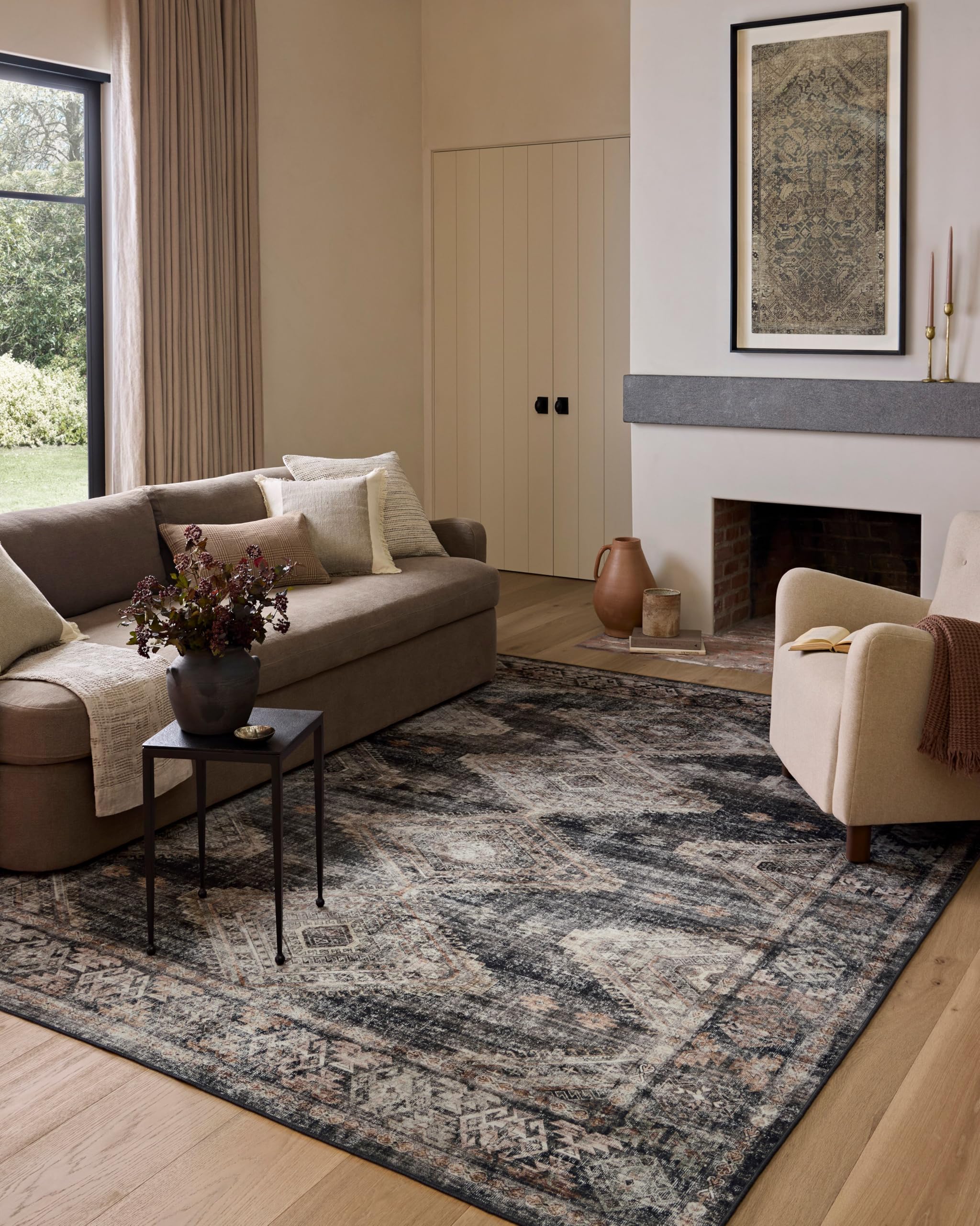Loloi Amber Lewis Josie Collection JOS-04 Ink/Earth 2'-6" x 10'-0", .13" Pile Height, Low Profile, Machine Washable, Runner Rug