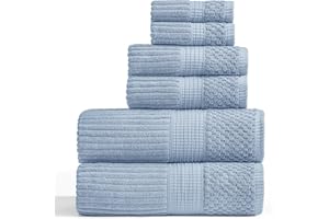 Springtree Home 100% Cotton Bath Towel Set | 6 Piece Set | Absorbent & Quick-Dry Bath Towels | Textured and Durable Cotton | Krista Collection - Dusty Blue