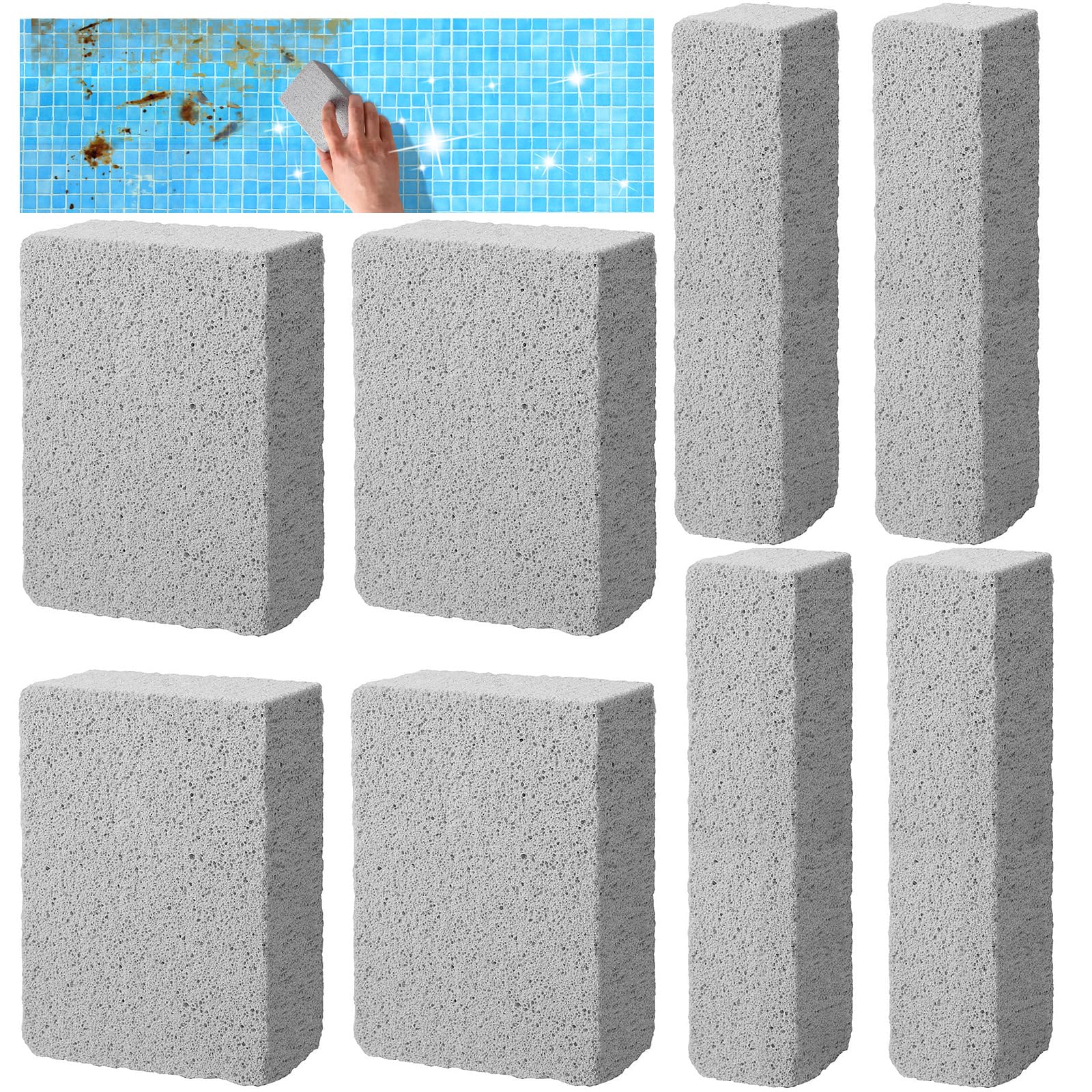 Bekeify 8 Pcs Pool Brush Pumice Stone Blocks Pools Cleaning Pumice Stick Brick Block Swimming Pool Cleaning Brushes Cleans Walls Tiles and Floors to Remove Rust Dirt Calcium and Hard Water Deposits