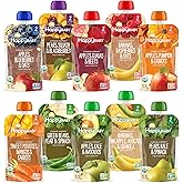 Happy Baby Organics Stage 2 Baby Food Pouches, Gluten Free, Vegan & Healthy Snack, Clearly Crafted Fruit & Veggie Puree, Fruit & Veggie Variety Pack, 4 Ounces (Pack of 10), Amazon Exclusive