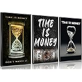 3Pcs Time Is Money Canvas Wall Art Inspirational Modern Money Art Painting Picture Wall Decor Positive Business Quotes Poster Print Artwork for Living Room Bedroom Office Studio Home Decoration【UNFRAMED】