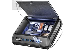 TOPMEDA Large Gun Safe for 2-4 Pistols, Fingerprint Digital PIN Key Unlock with LCD Display & USB Port, 650 DPI Quick Access Biometric Handgun Safe, Hand Gun Lock Box for Home Drawer Car Bedside Nightstand