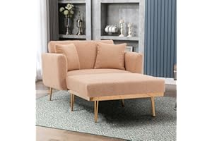 SULOPS Convertible Futon Chair Bed,Chaise Lounge Chair with Ottoman, Recliner Chair 3 in 1 Modern Accent Sleeper Chair Reading Chair with 2 Pillows (Camel Teddy Boucle)